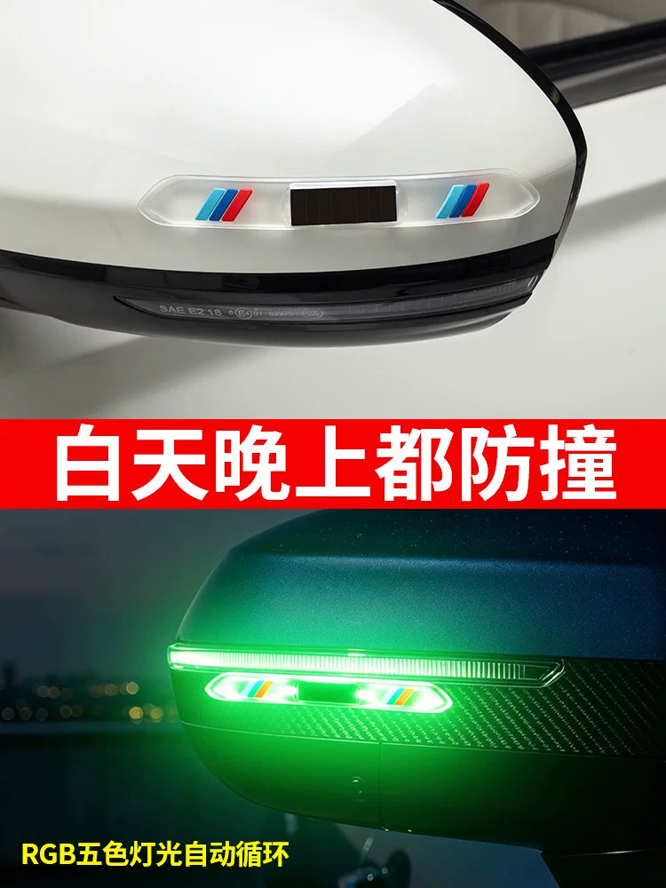 Solar illumination on car doors, colorful anti-rear-end collision warning lights, anti-collision strips, electric motorcycle flashing lights, and wire-free ambient lights