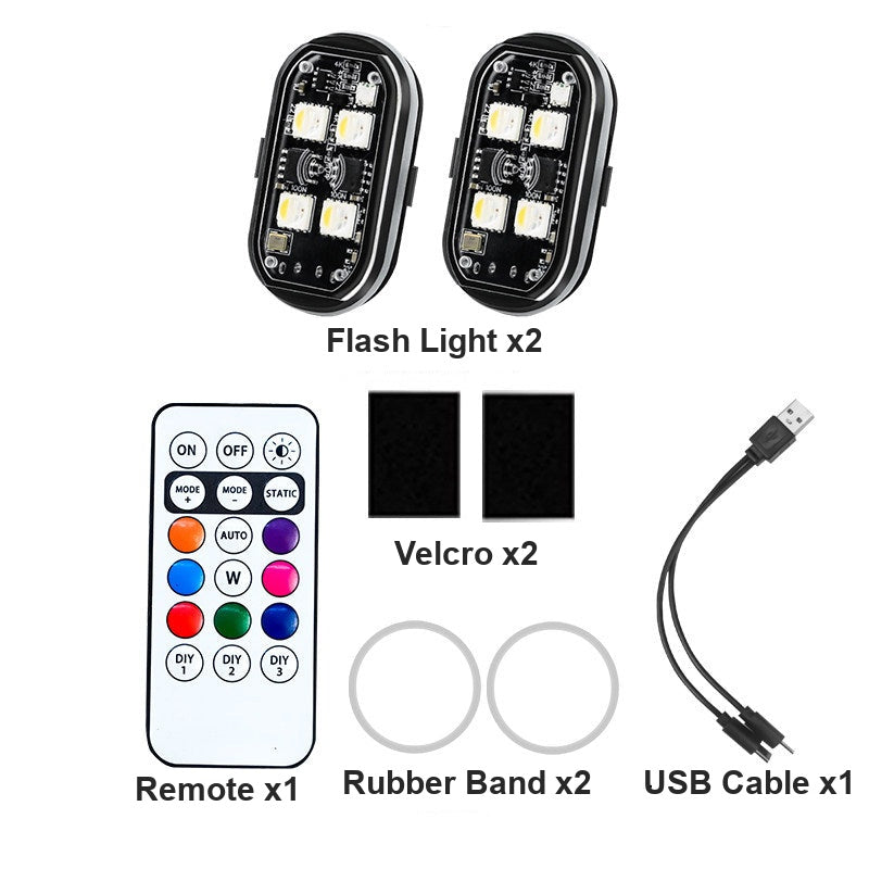 2-piece wireless RGB LED strobe light kit with remote control and mounting accessories