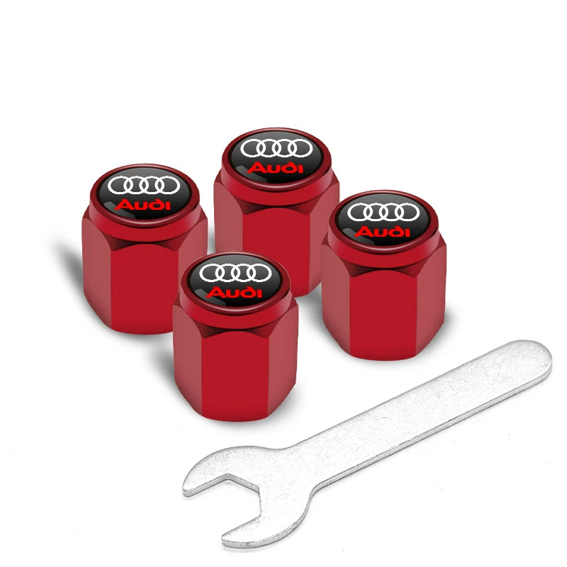 Audi Signature Anti-Theft Valve Caps – Wrench-Lock Hex Aluminium Set of 4