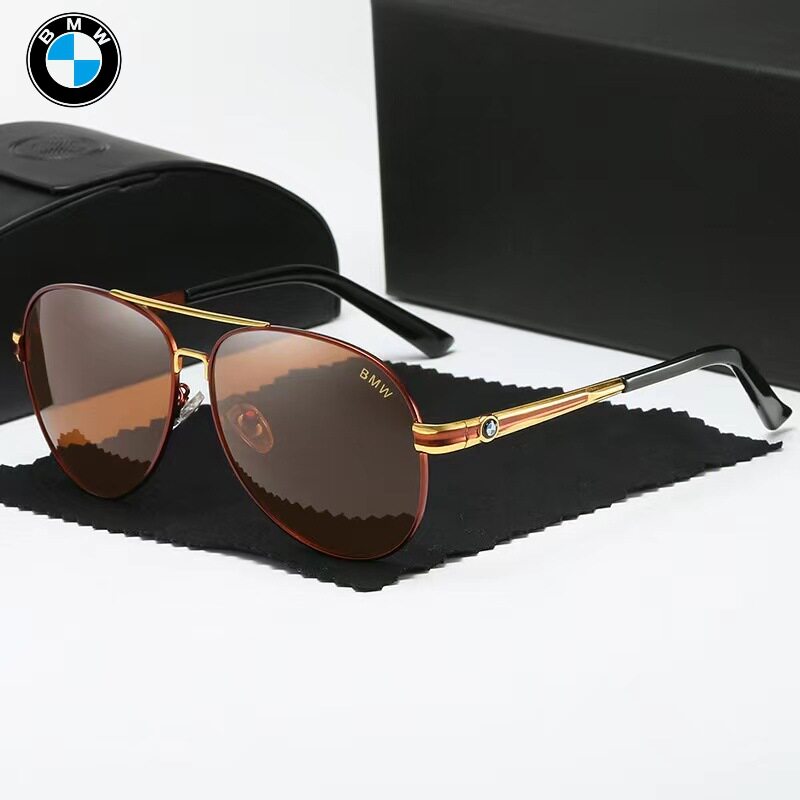 Tea brown frame BMW polarized sunglasses with brown lens and case