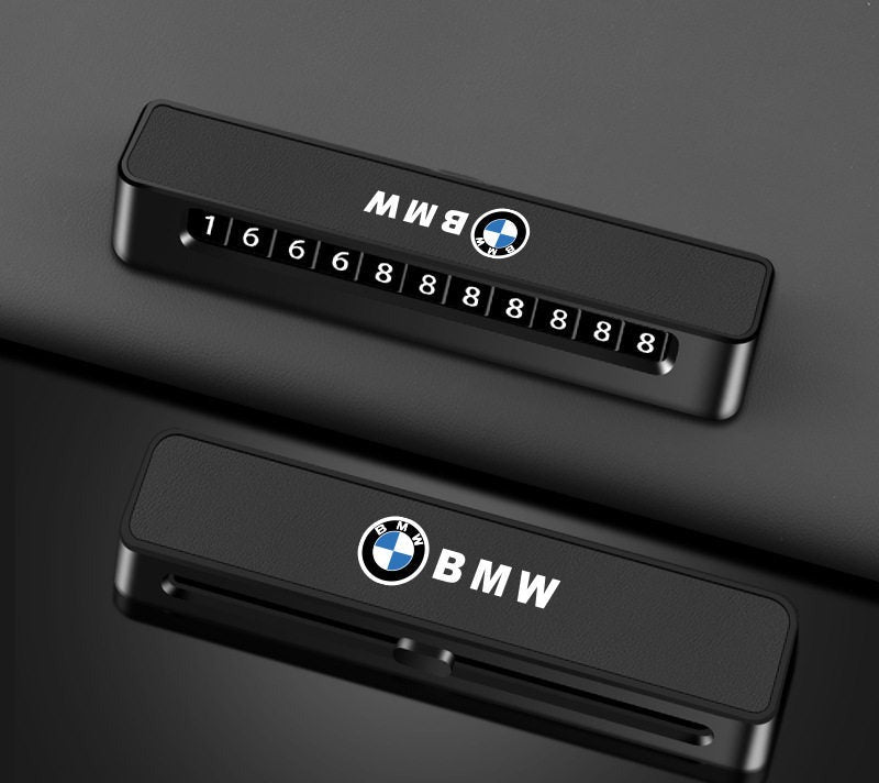 BMW parking number plate in Black front and back view