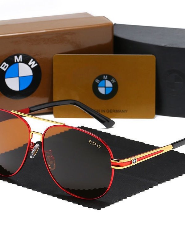 BMW polarized sunglasses red gold frame brown lens with gift box