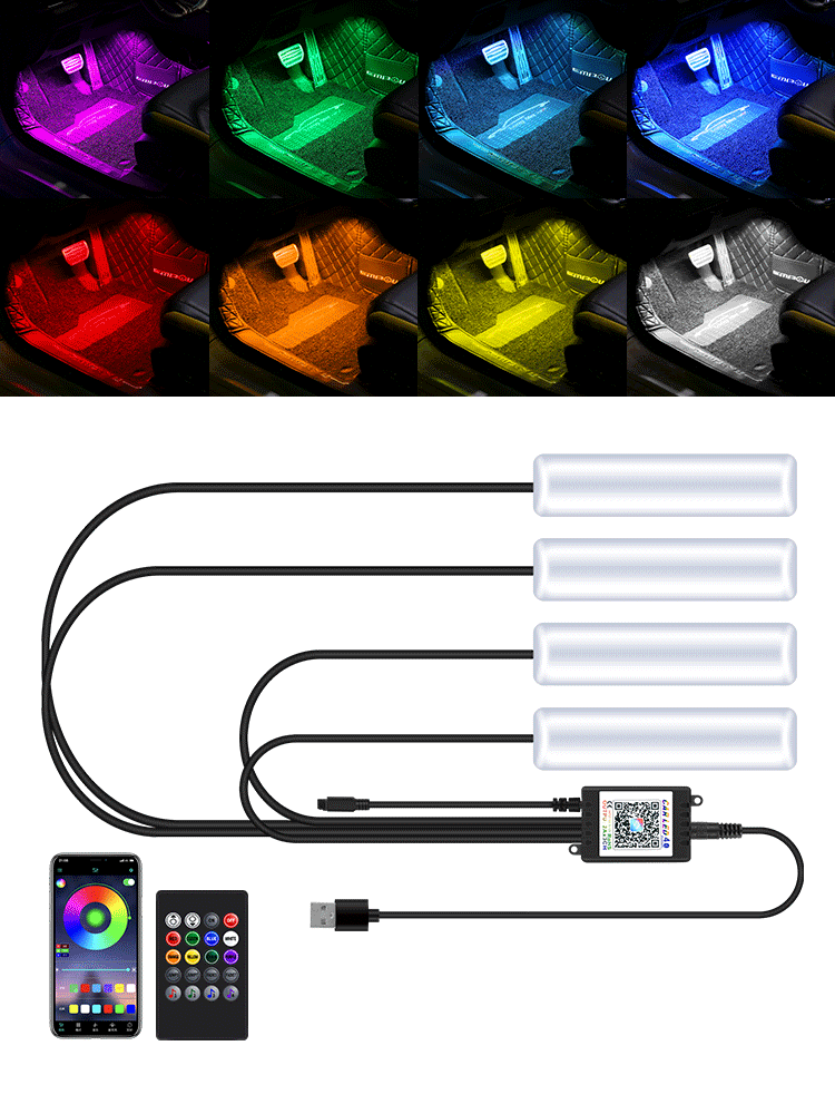 Footwell ambient lights in 8 colours with app and remote