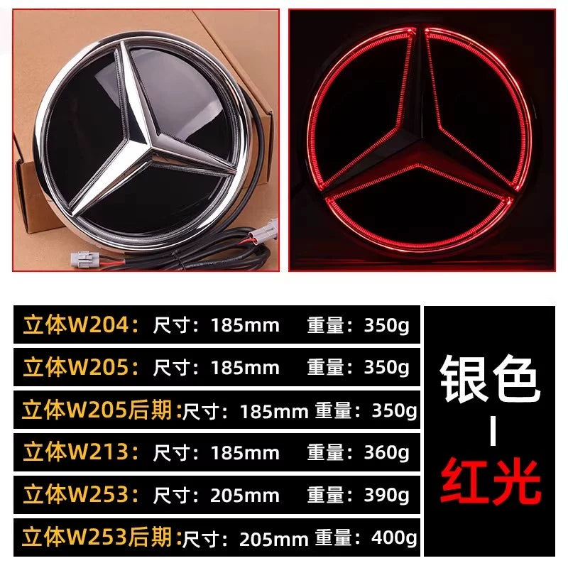 Suitable for Mercedes-Benz luminous marks: Grade A, B, C, E, GLC, GLK, ML, R, CLA, SLK 3D mirror marks