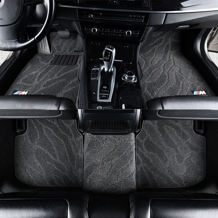 BMW light gray jacquard floor mat set with patterned weave design