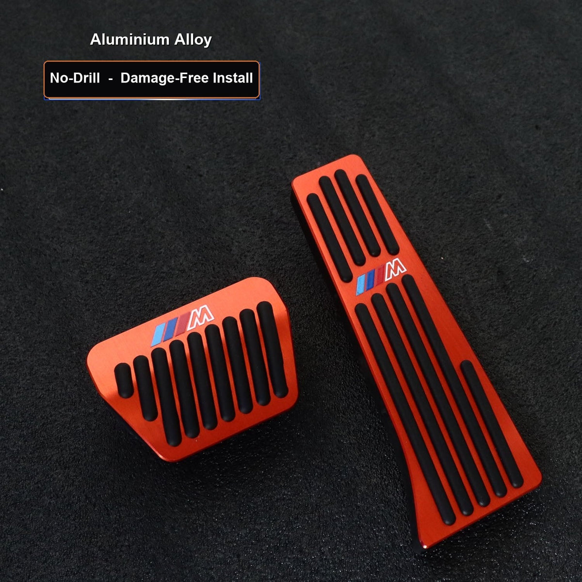 BMW M Sport metal pedal covers - 5 / 6 / 7 Series (2005-2016) - Brushed (Red) - no-drill brake and throttle foot pedals