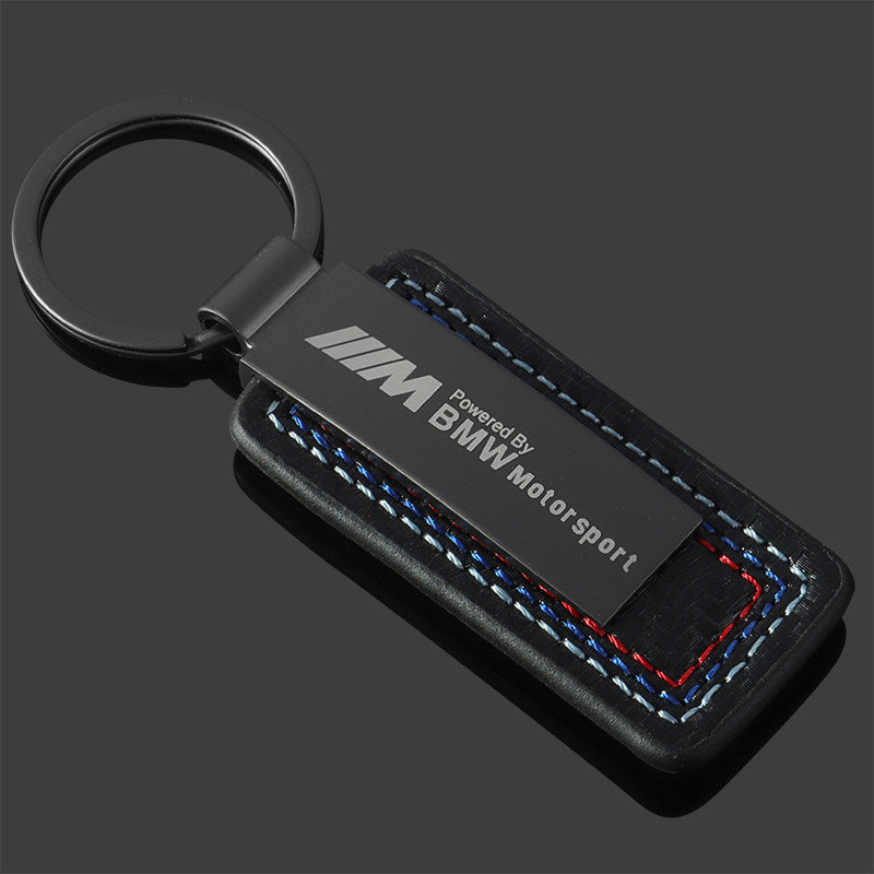 Motorsport Signature Keychain – BMW M or Mercedes-AMG Carbon Leather with Tri-Colour Stitching