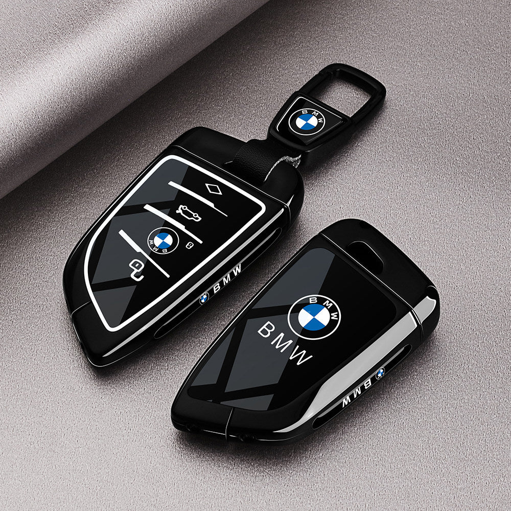 BMW key fob case Black Warrior style with metal clasp keychain