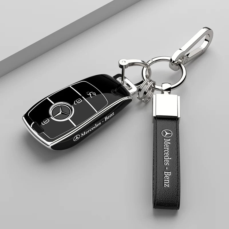 Mercedes-Benz Riviera Two-Tone Key Case – Classic Black – Silver Trim with Mercedes-Benz Script Strap