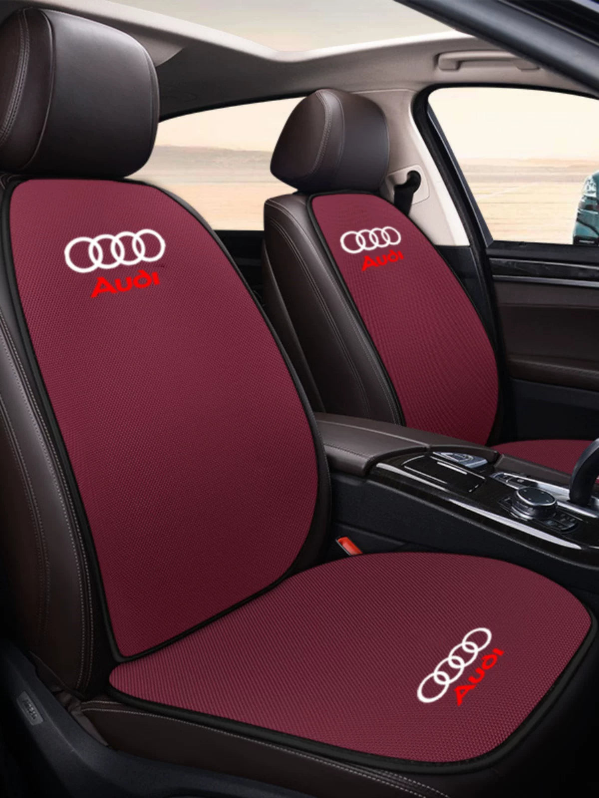 Audi breathable linen seat cushion with backrest, front seats in Wine Red