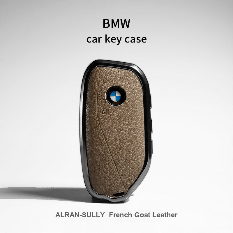 BMW New Model ALRAN French goat leather key fob case cover with keyring - fits X1 X3 X5 X7, 5 Series, 7 Series, 740Li, i7