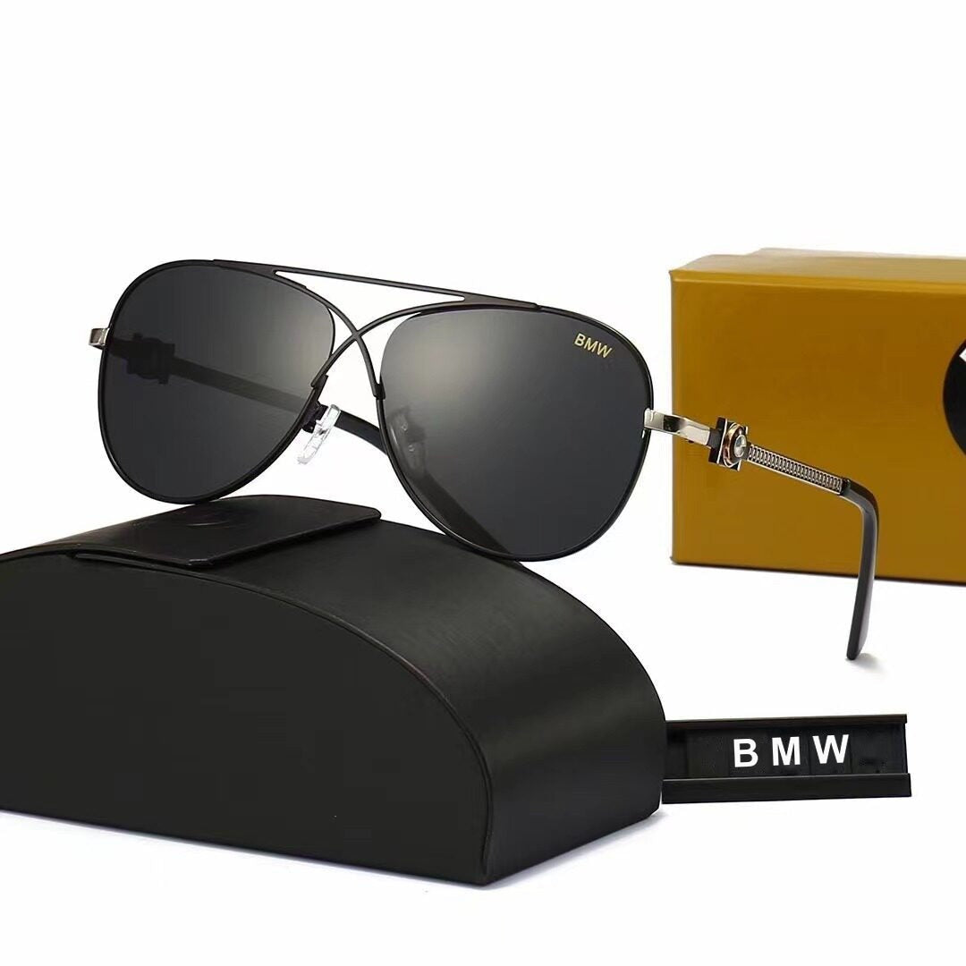 Black and gold frame BMW polarized aviator sunglasses gift set