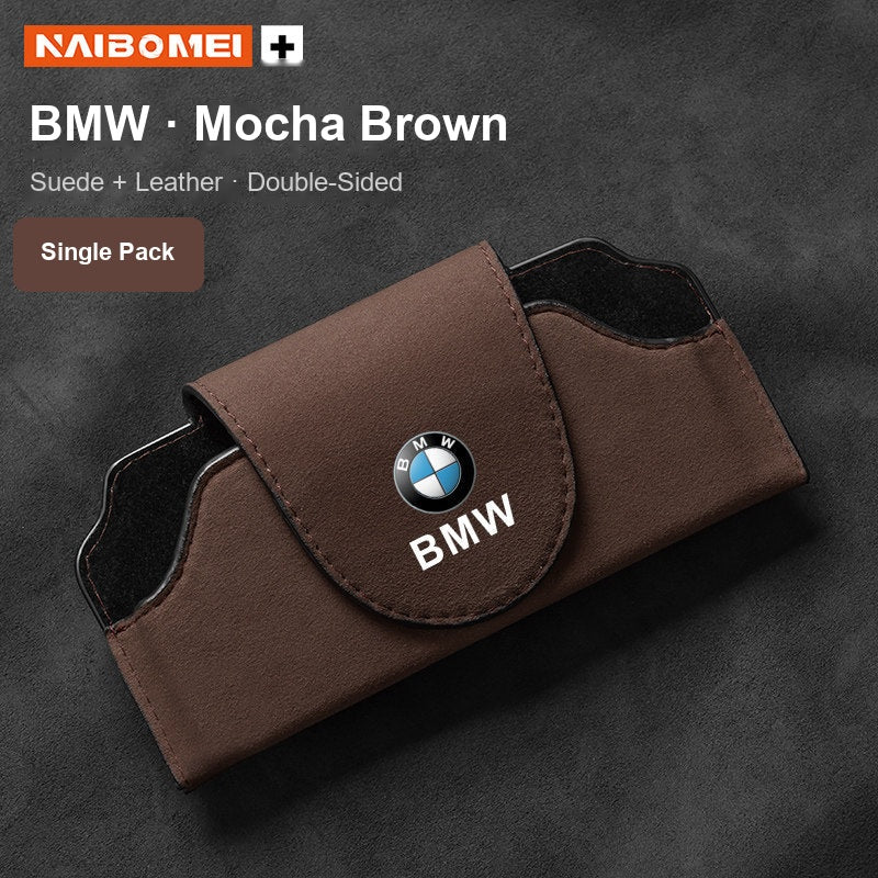BMW logo suede visor glasses case mocha brown