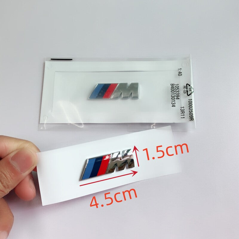 BMW M side badge in Bright Silver with size 4.5 by 1.5cm
