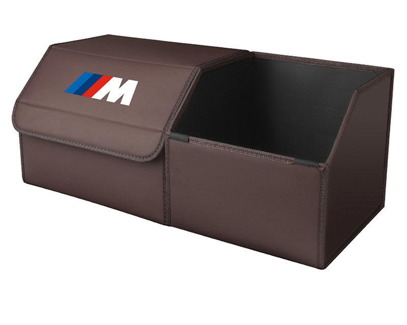 Mocha brown leather BMW M trunk storage box - small size with extended open basket