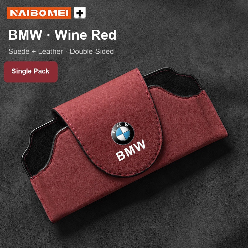 BMW logo suede visor glasses case wine red