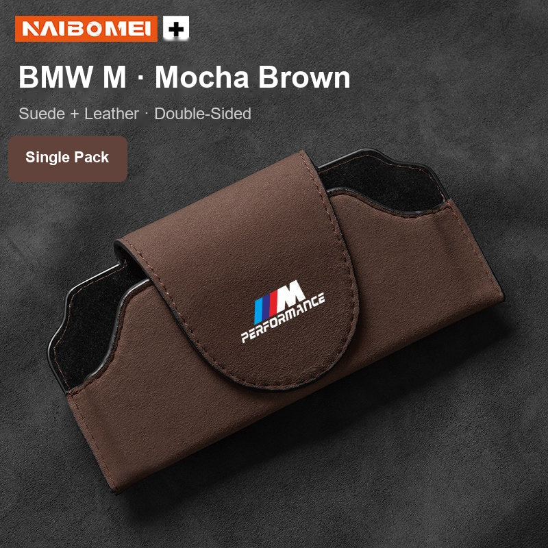 BMW M Performance suede visor glasses case mocha brown