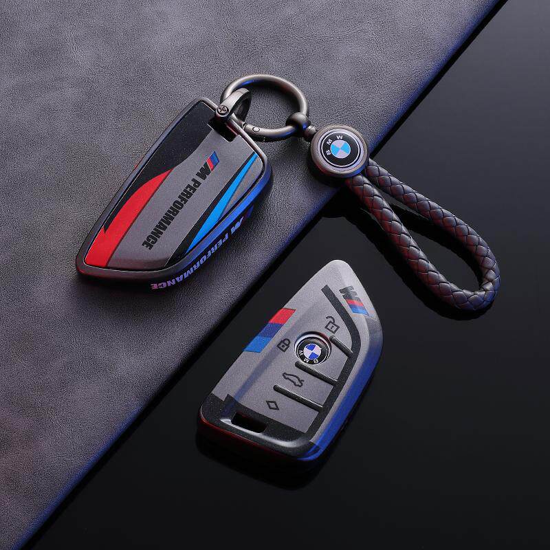 BMW Style B G-Series key fob case, black shell, braided logo cord keychain