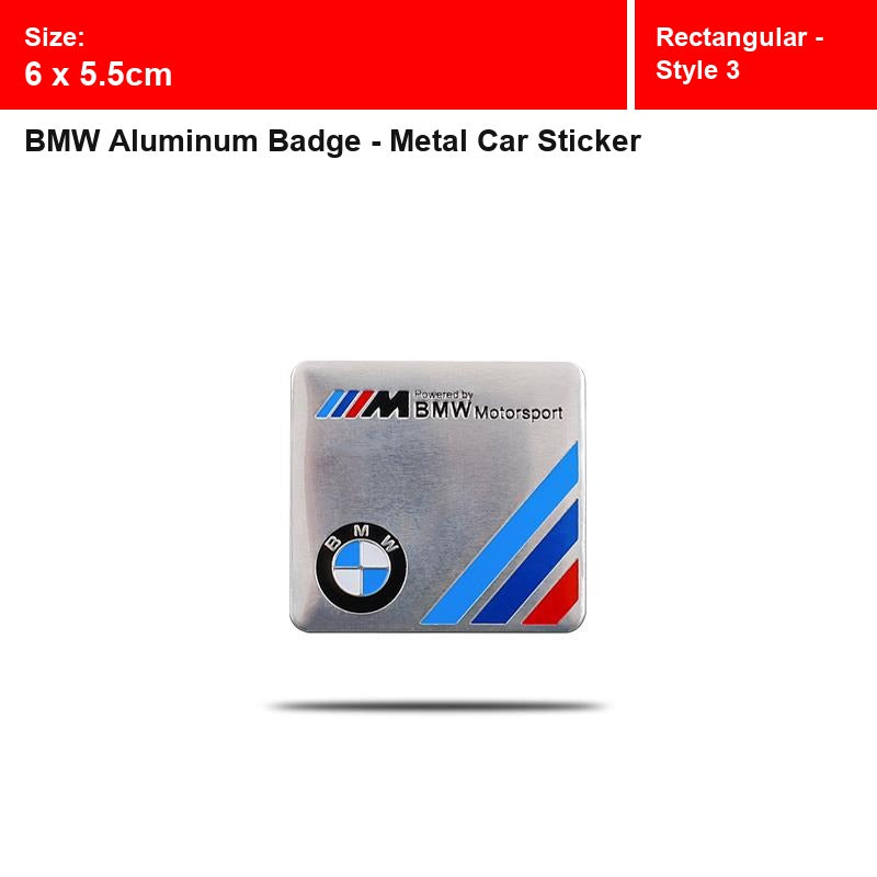 BMW aluminum badge, Rectangular - Style 3 design, size 6 x 5.5cm