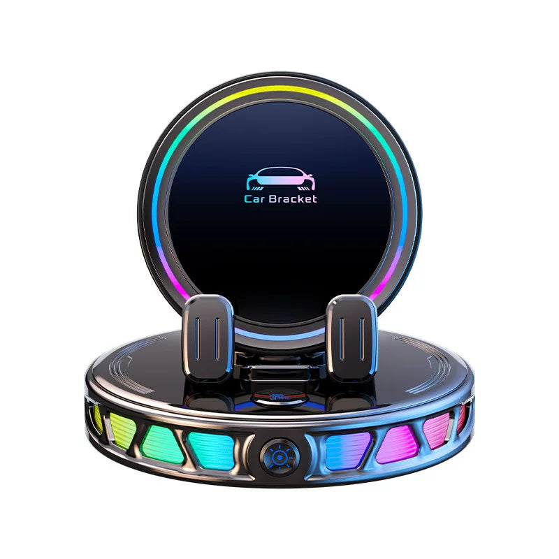 RGB wireless charging car phone mount with auto clamp arms on white background