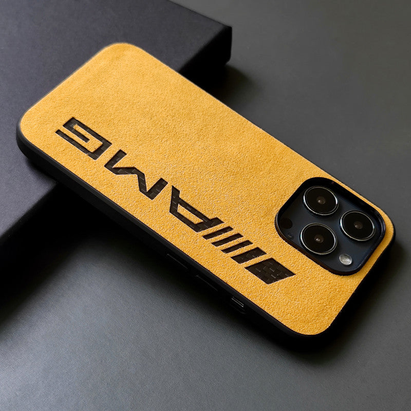 AMG carbon suede iPhone case in Mustard Yellow