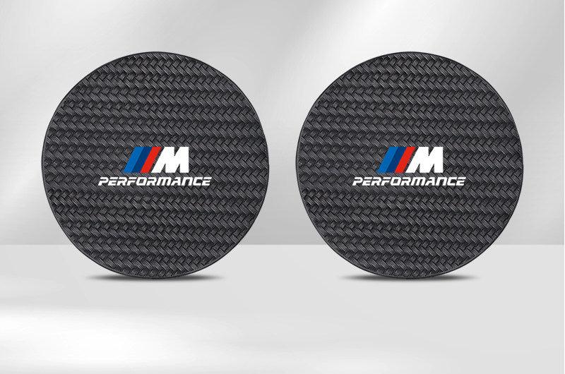 BMW M Performance cup holder coasters in carbon fiber pattern, set of two