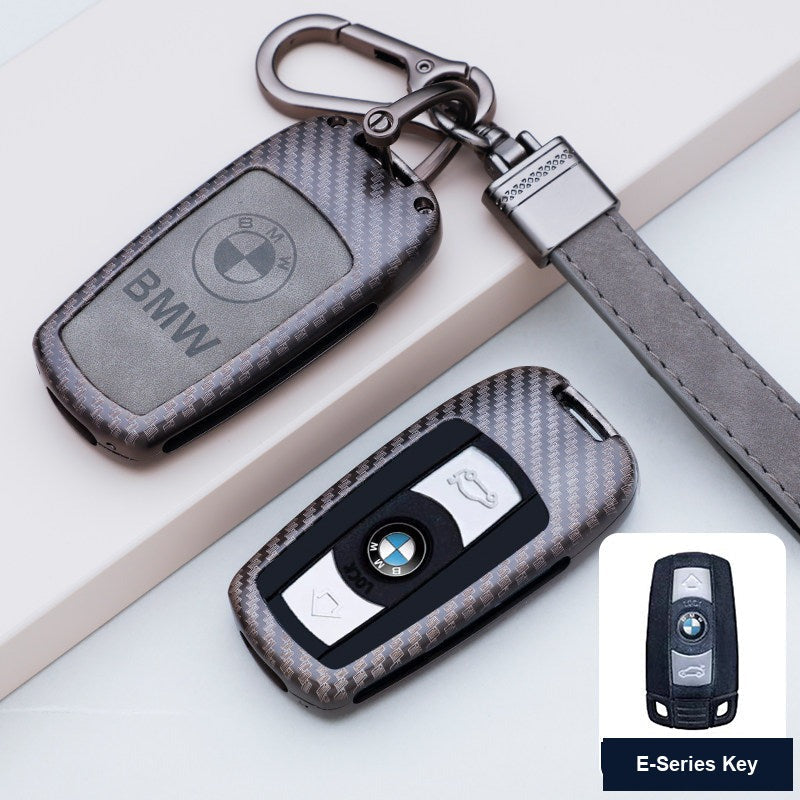 BMW E-Series key case - carbon fiber pattern leather lanyard