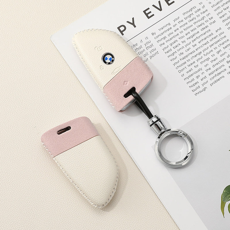 BMW Two-Tone Leather Key Case - Handmade Stitched Cover