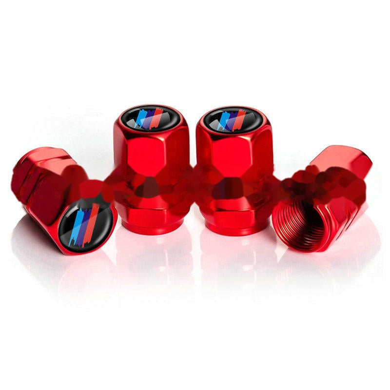 BMW M Splash red tire valve caps, set of four
