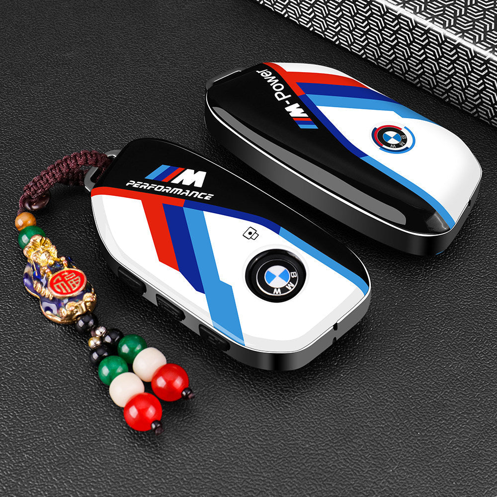 BMW Carbon Black painted key case cover with M-stripe sports strap for 3 5 Series X1 X3 X5 i3 smart key