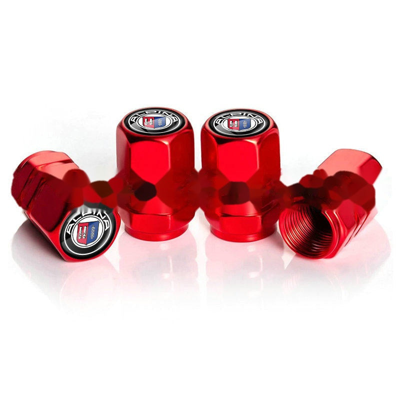 Alpina red tire valve caps, set of four