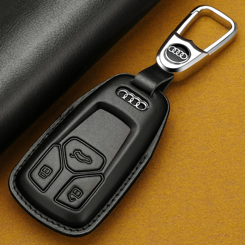 Audi Heritage Top-Grain Leather Key Case – Handcrafted Cowhide with Signature Keyring