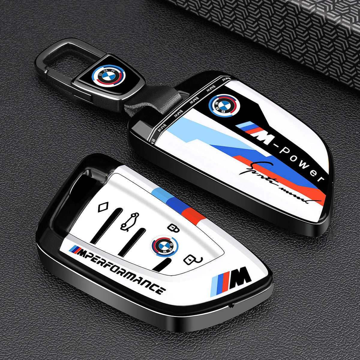 BMW Carbon Black painted key case cover with BMW wrist strap for 3 5 Series X1 X3 X5 i3 smart key