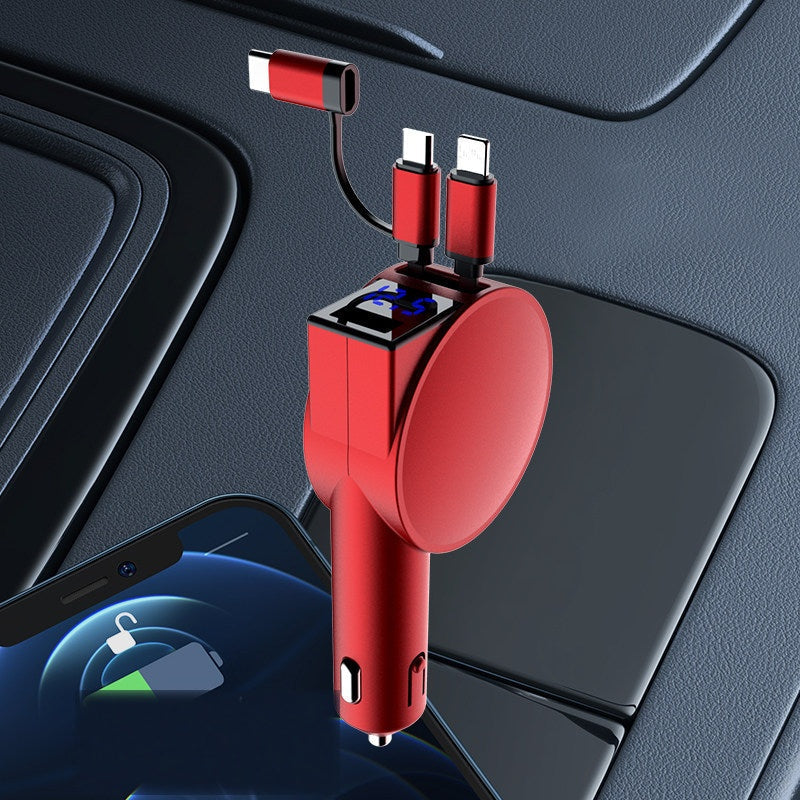 Red car charger, no badge, fast charging display