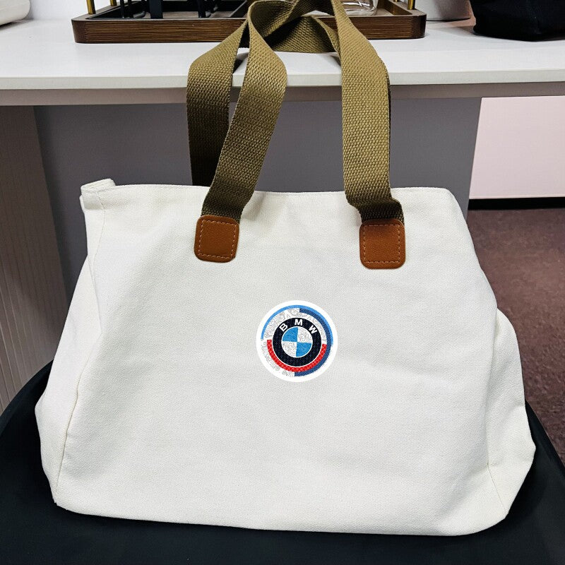 BMW canvas tote bag off-white with BMW roundel patch