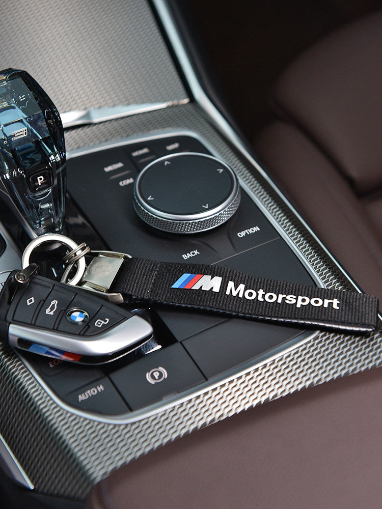 BMW M Motorsport Metal Keychain - Woven Lanyard with Alloy Clasp
