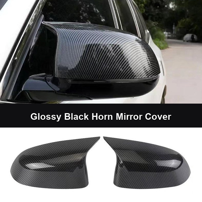 BMW carbon fiber horn mirror cover installed on vehicle