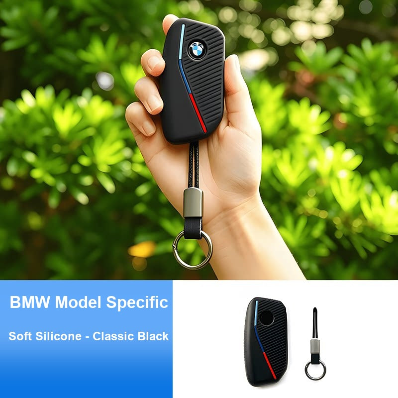 BMW silicone key fob case - classic black with keychain
