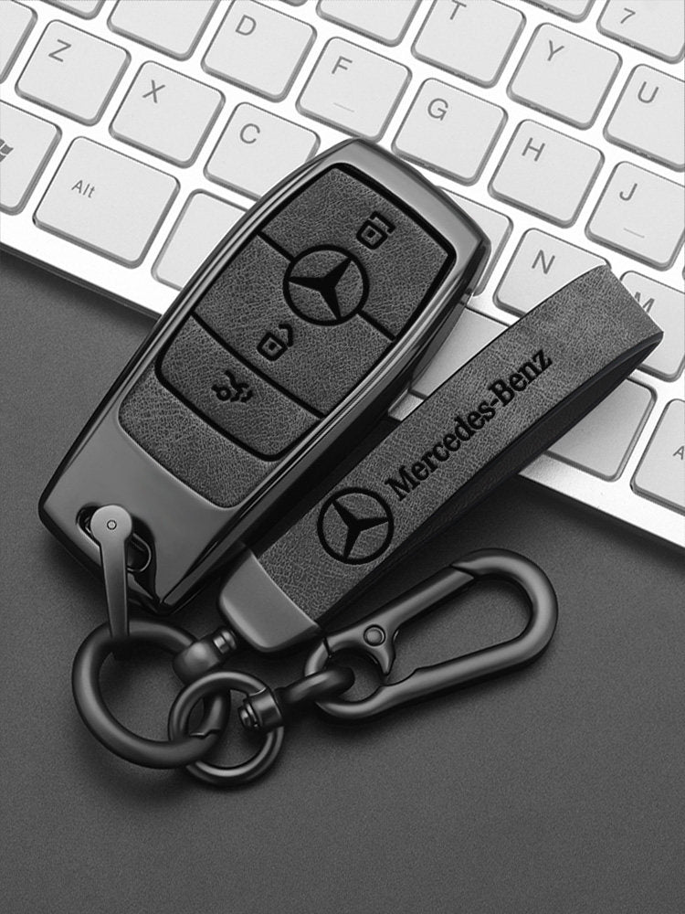 Premium Mercedes-Benz Key Case – Alloy Shell with Soft Leather-Grain Inlay for C, E, A, GLC, GLE and GLB Class