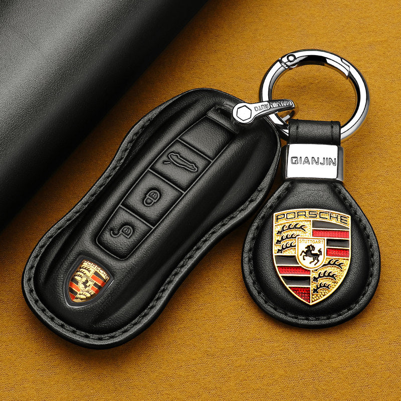 Premium Genuine Leather Porsche Key Case – Handcrafted Top-Grain Cowhide for 911, 718, Macan, Cayenne and Panamera