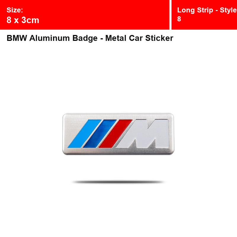 BMW aluminum badge, Long Strip - Style 8 design, size 8 x 3cm
