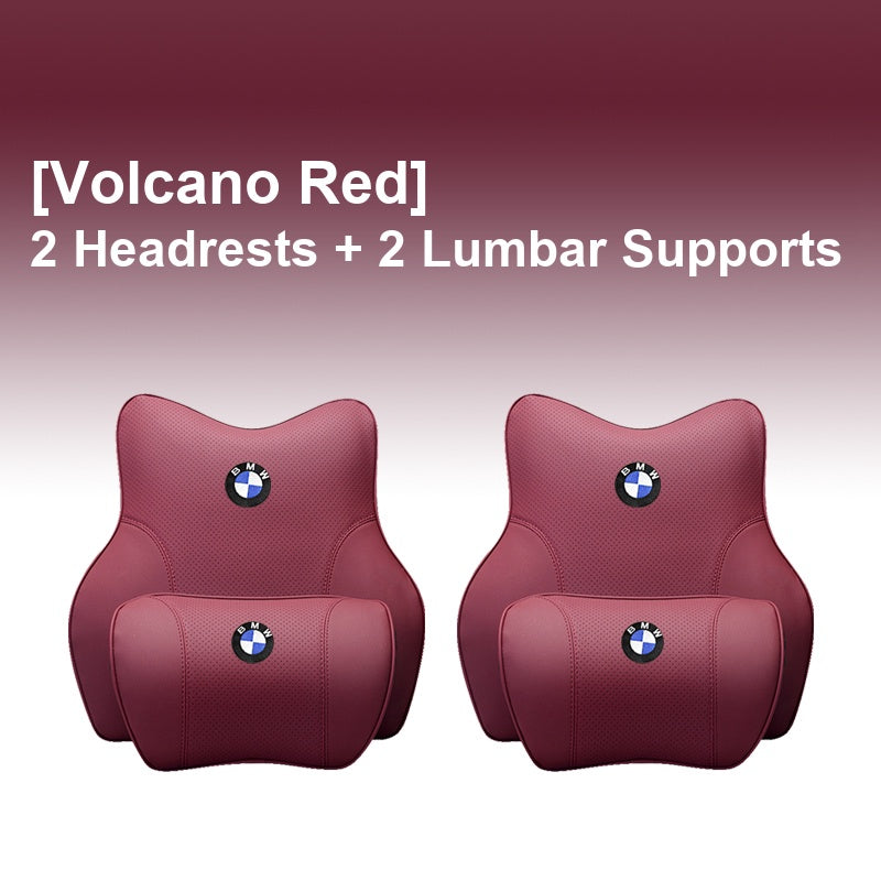 BMW Volcano Red - 2 Headrests + 2 Lumbar Supports - Memory Foam Cushion