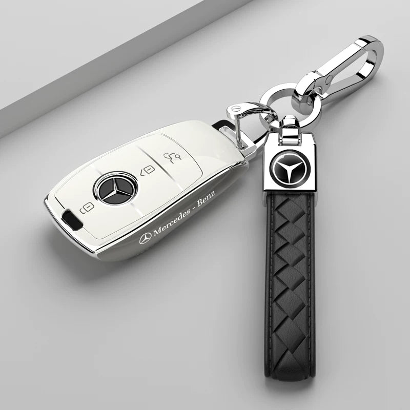Mercedes-Benz Riviera Two-Tone Key Case – Ivory White – Silver Trim with Black Woven Strap