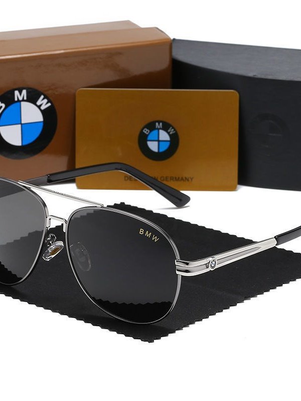 BMW aviator sunglasses gunmetal silver frame gray lens with gift box