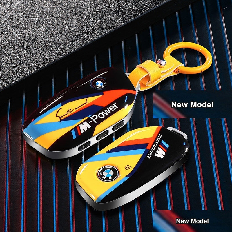 BMW key case New Model - Track Yellow (PC Metal) + Yellow Leather Buckle