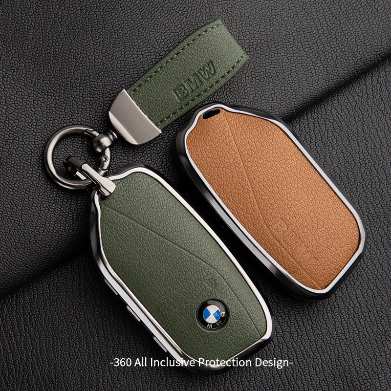BMW New Model ALRAN French goat leather key fob case cover with keyring - fits X1 X3 X5 X7, 5 Series, 7 Series, 740Li, i7