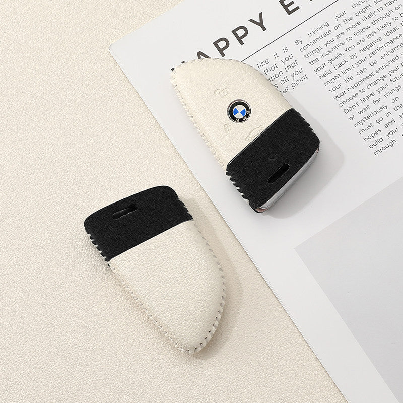 BMW Two-Tone Leather Key Case - Handmade Stitched Cover