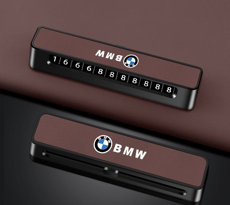 BMW parking number plate in Mocha Brown front and back view