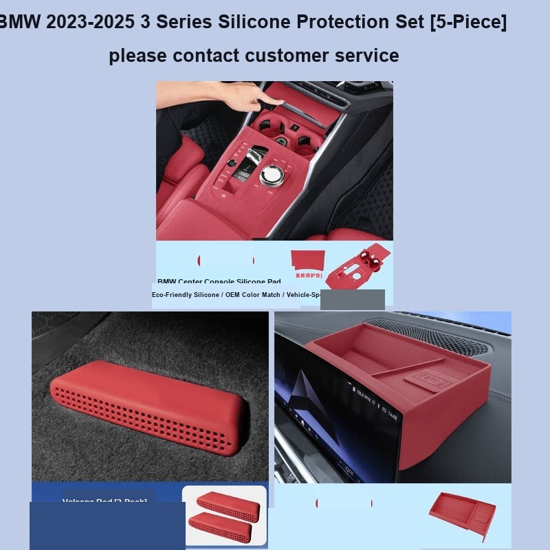 BMW center console silicone pad - 3 Series (2023-2026) - 5-Piece Set (+ Rear Screen Trim) - Volcano Red