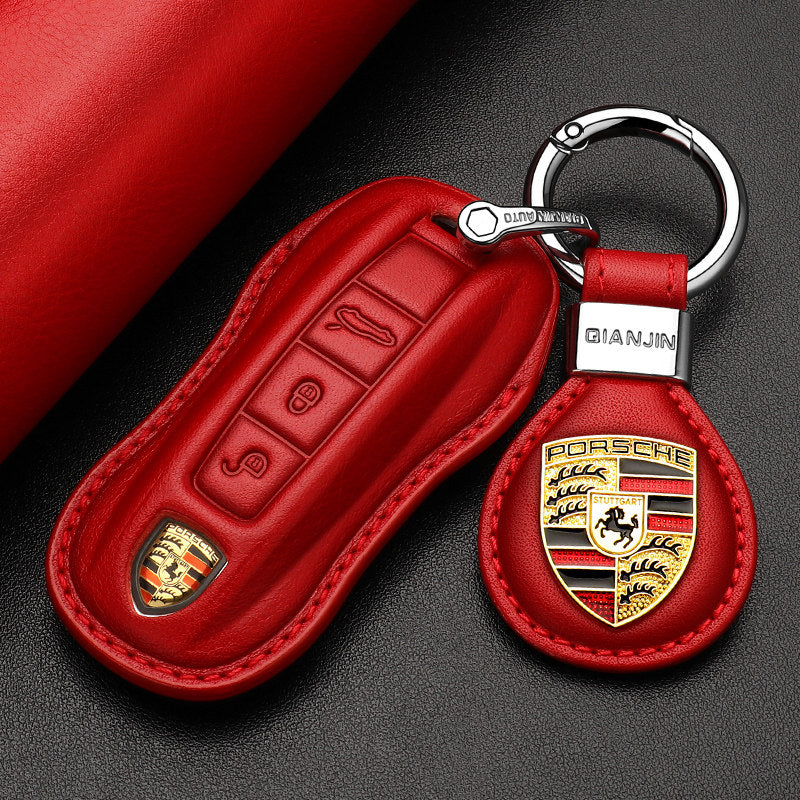 Premium Genuine Leather Porsche Key Case – Handcrafted Top-Grain Cowhide for 911, 718, Macan, Cayenne and Panamera